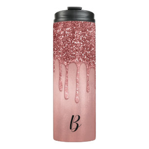 Garrafa Térmica Gotejando em Brilho de Ouro Rosa Gotas Rosadas Bon