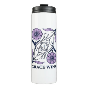 Garrafa Térmica Grace Wins Floral Camiseta Cristã Vintage com Grav