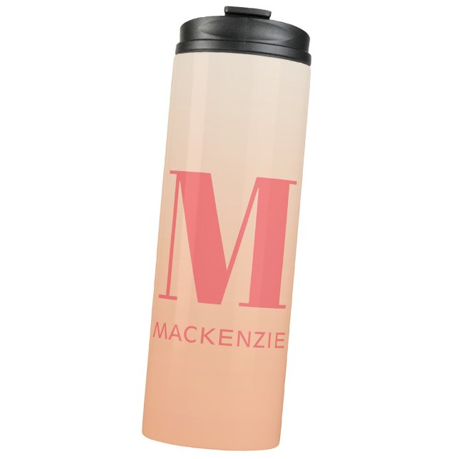 Garrafa Térmica Gradiente de Pêssego do Nome Inicial do Monograma  (Peach gradient modern monogram initial name personalized water bottle)