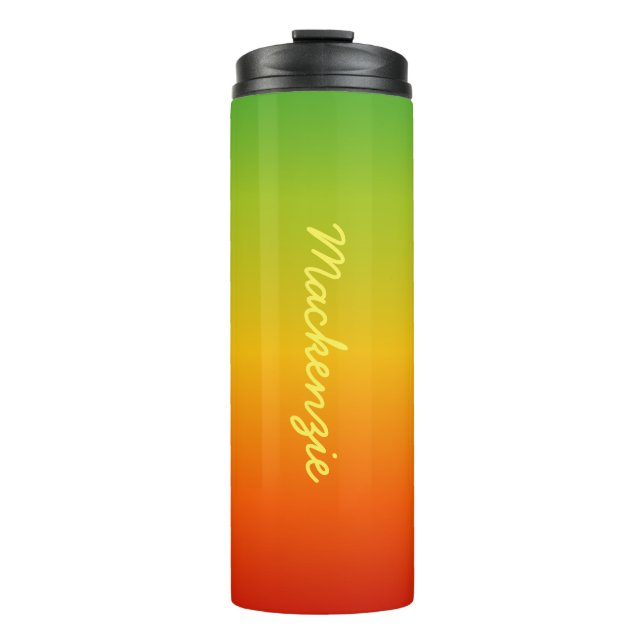 Garrafa Térmica Gradiente Tropical Vermelho Amarelo Verde com o Se (Frente)