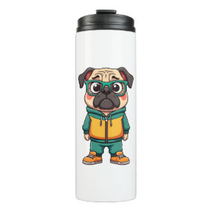 Garrafa Térmica Gràfico de Moda de Rua Cartoon de Pug Hipster Vint