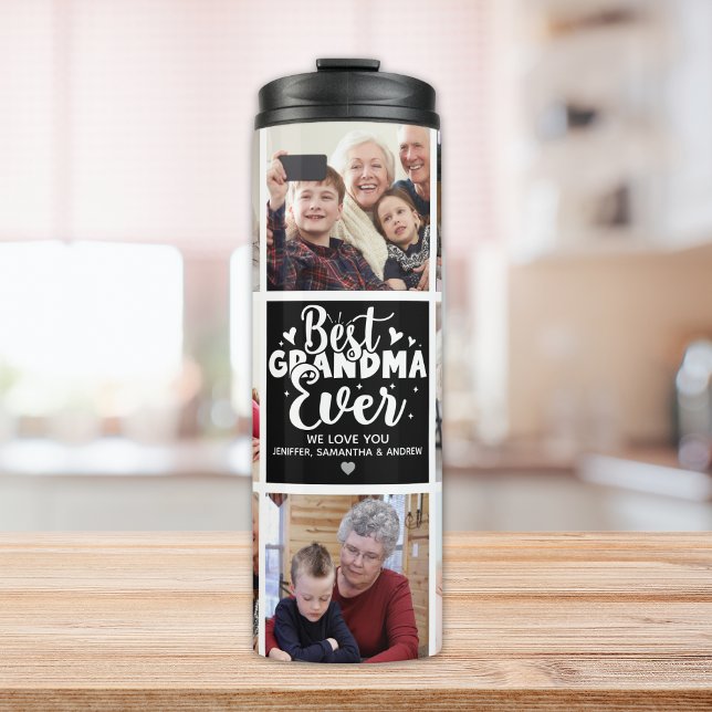 Garrafa Térmica Grandma Photo | Best Grandma Ever Custom Gift Blac (Criador carregado)