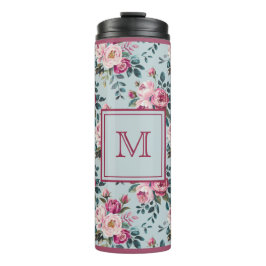 Garrafa Térmica Grandmillennial Rosa Desbotada Floral Monograma Pe