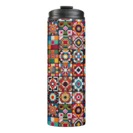 Garrafa Térmica Granny Squares Crochet Patterno Impressão