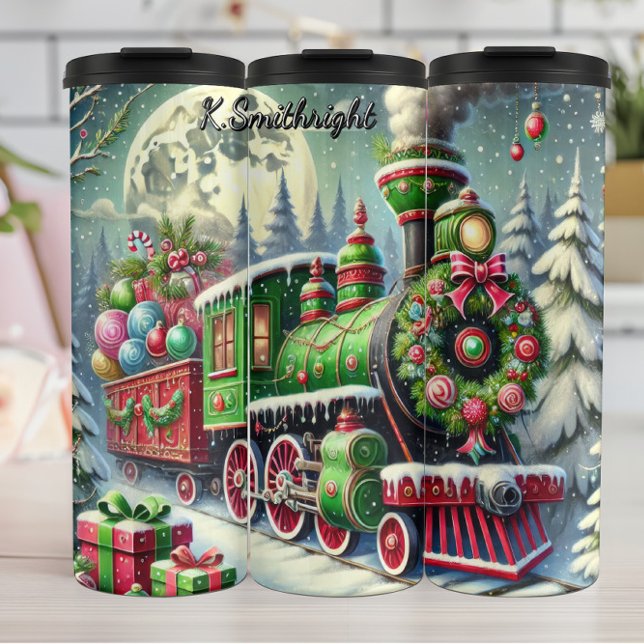 Garrafa Térmica Green Red Festive Train Moonlit Gifts (Criador carregado)