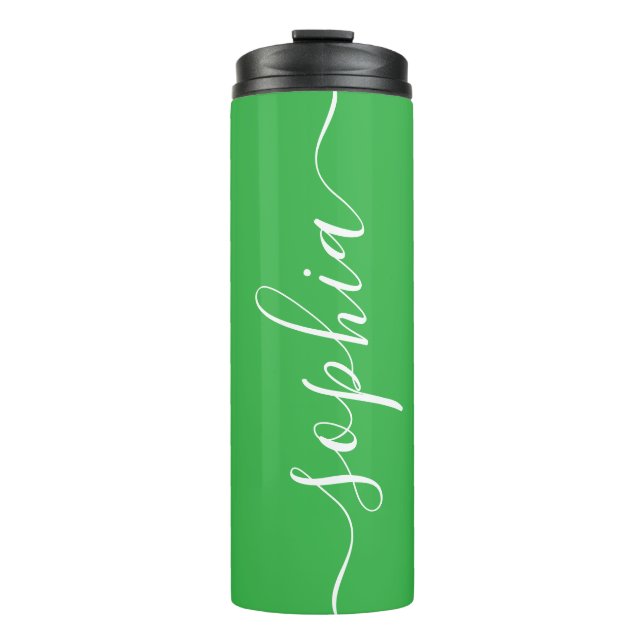 Garrafa Térmica Green White Script Custom Name Thermal Tumbler (Frente)