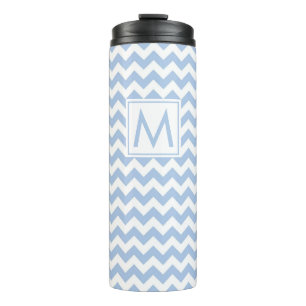 Garrafa Térmica Grelhas de Grelha Azul-Claro e Branca com Monogram