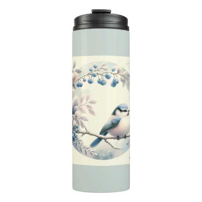 Garrafa Térmica Grinalda de Frutas Silvestres do Pássaro Azul de I (Frente)