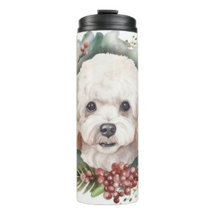 Garrafa Térmica Grinalda de Natal de Poodle Pupila Festiva