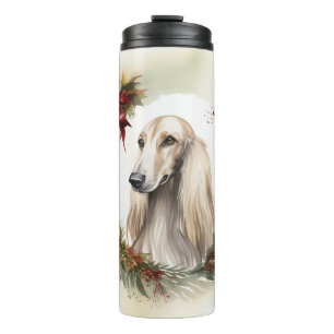 Garrafa Térmica Grinalda de Natal do Afghan Hound Pupila Festiva