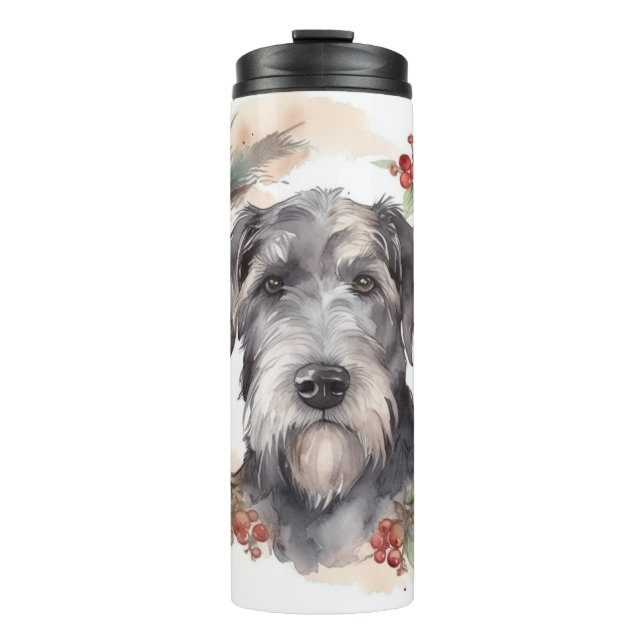 Garrafa Térmica Grinalda de Natal do Wolfhound Cão Festivo (Frente)