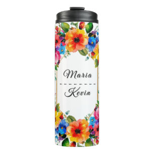 Garrafa Térmica Grinalda Floral de Casamento Colorida