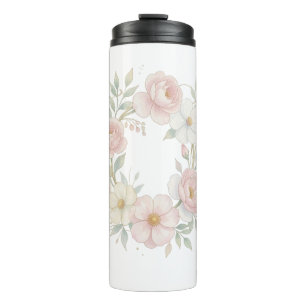 Garrafa Térmica Grinalda Floral Pastel Rosa Elegante Design Botâni