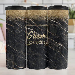 Garrafa Térmica Groom Elegant: Celebração do Mármaco Ouro