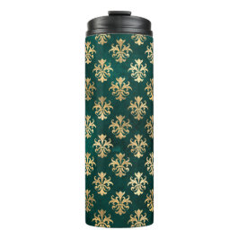 Garrafa Térmica Grunge Vintage Azul Turquesa e Dourado Damask