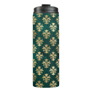 Garrafa Térmica Grunge Vintage Azul Turquesa e Dourado Damask