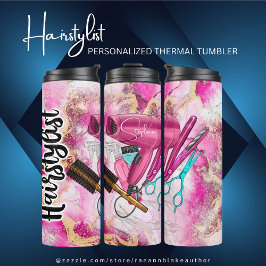 Garrafa Térmica Hairstylist Floral Rosa Personalizada