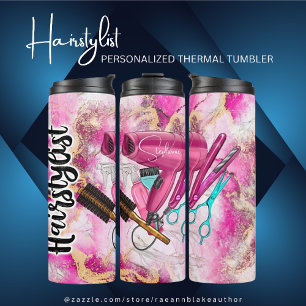 Garrafa Térmica Hairstylist Floral Rosa Personalizada