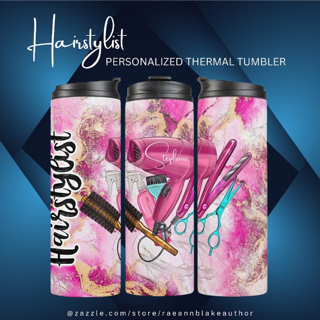 Garrafa Térmica Hairstylist Floral Rosa Personalizada (Criador carregado)
