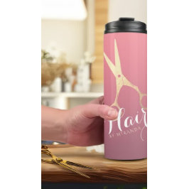 Garrafa Térmica Hairstylist Makeup Salon Modern Pink Tesoura Doura