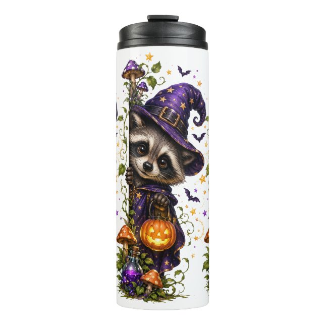 Garrafa Térmica Halloween Assustador, Mapache Espiando (Frente)
