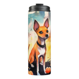 Garrafa Térmica Halloween Basenji Com Abóboras Assustador