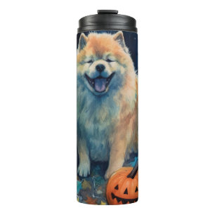 Garrafa Térmica Halloween Chow Chow Com Pumpkins Assustado