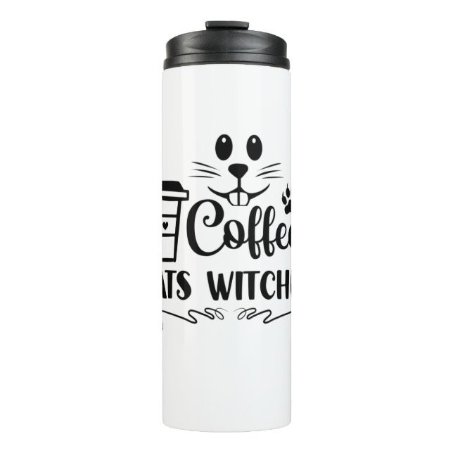 Garrafa Térmica Halloween Coffee Cats Witches Birthday (Frente)