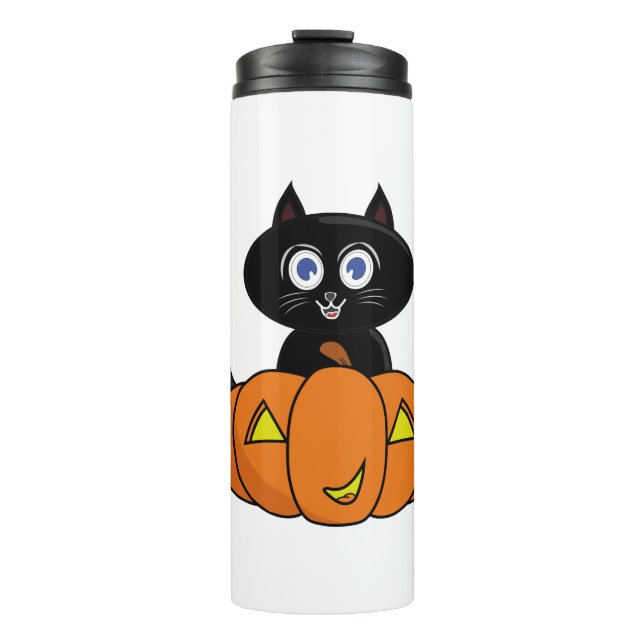 Garrafa Térmica Halloween de Gato Negro Bonito (Frente)