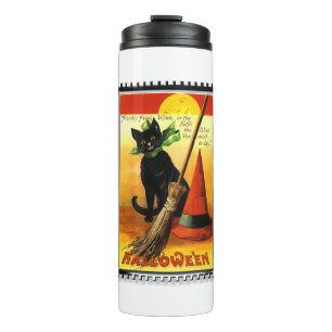 Garrafa Térmica Halloween Gatinho Sentando Bruxas Hat