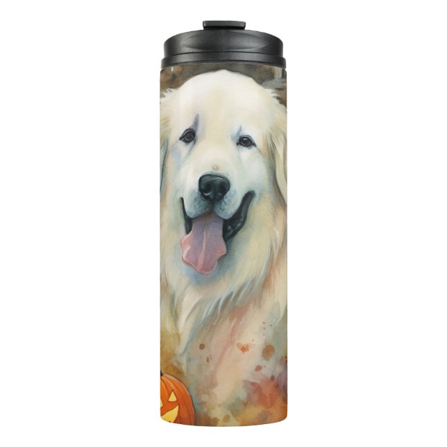 Garrafa Térmica Halloween Great Pyrenees Com Abóboras Assustador (Frente)
