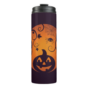 Garrafa Térmica Halloween Jack ou lanterna abóbora face e aranha