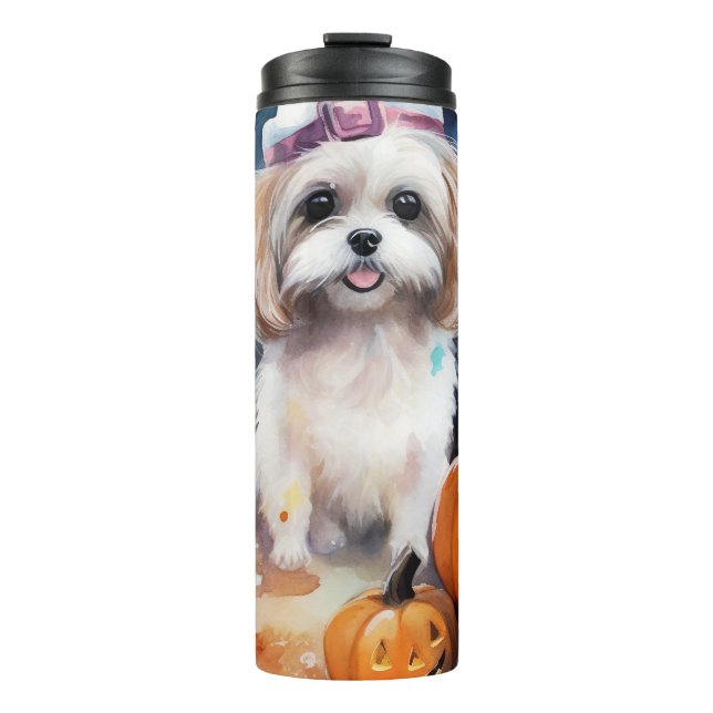 Garrafa Térmica Halloween Malti Tzu Com Pumpkins Assustado (Frente)