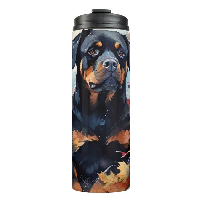Garrafa Térmica Halloween Rottweiler Com Pumpkins Assustado (Frente)