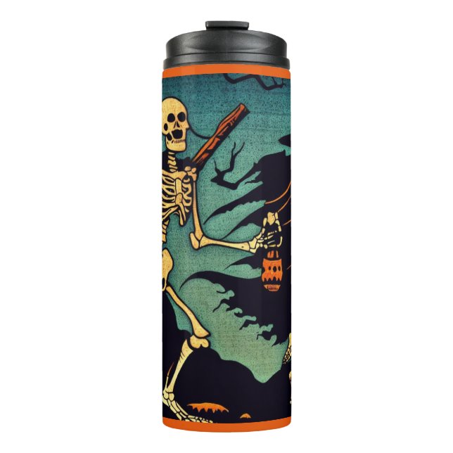Garrafa Térmica Halloween - Skeletons Woodcut 2 (Frente)