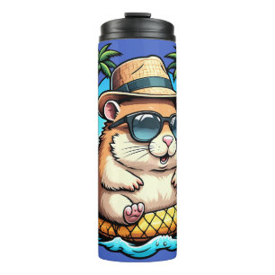 Garrafa Térmica Hamster Tropical em Abacaxi Flutuante Cute Verão