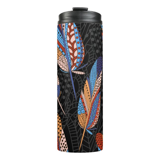 Garrafa Térmica Hand drawn seamless pattern with feathers. Colorfu (Frente)