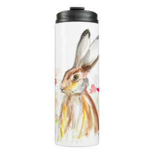 Garrafa Térmica Hare Watercolor Páscoa Rabbit Animal Russo Floral