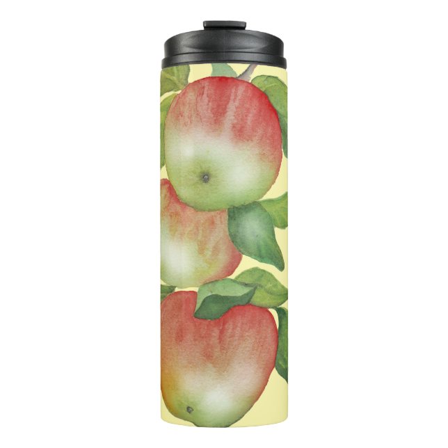 Garrafa Térmica Harmonia Doce: Maçãs de Aquarela e uma Abelha (Frente)