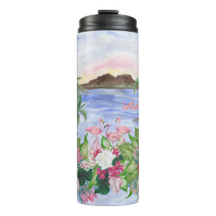 Garrafa Térmica Hawaiian Bliss: Padrão Tropical de Aquarela