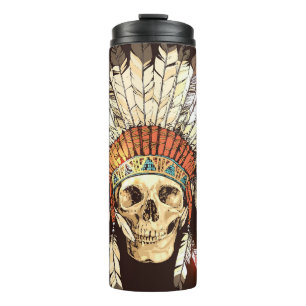Garrafa Térmica Headdress Nativo Americano Desenhado à Mão com H