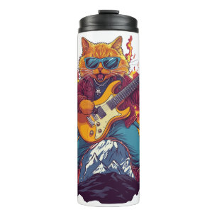 Garrafa Térmica Heavy Meowtal – Camiseta Gráfica de Gato Rockeira 