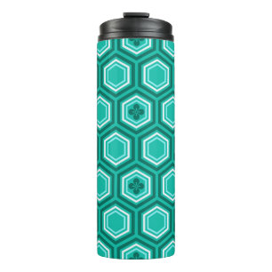 Garrafa Térmica Hexagonal Kimono Impressão, Turquesa e Aqua