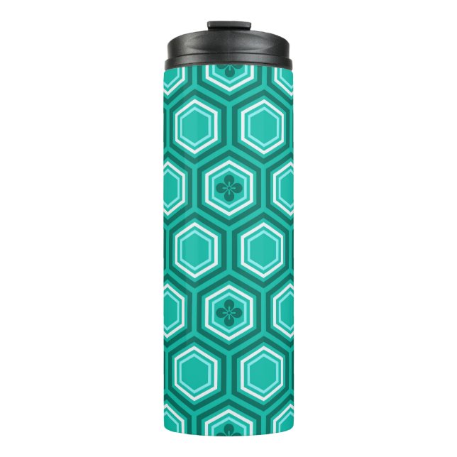 Garrafa Térmica Hexagonal Kimono Impressão, Turquesa e Aqua (Frente)