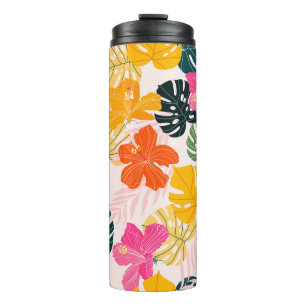 Garrafa Térmica Hibiscus e Monstera folhas de padrão tropical des
