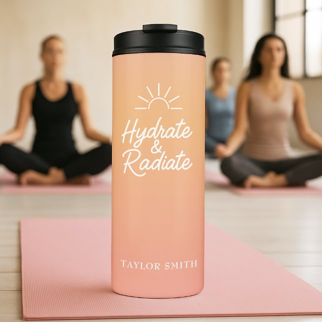 Garrafa Térmica Hidratar e Radiar o Rosa Espelho Personalizado (Personalize this chic blush pink design with your name—stay stylish and hydrated every day)