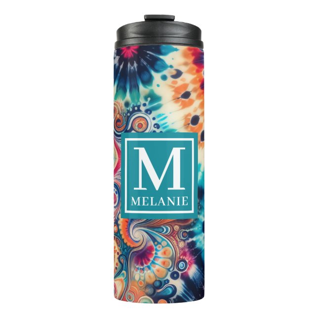 Garrafa Térmica Hippie Retro Tie-Dye Monograma (Frente)