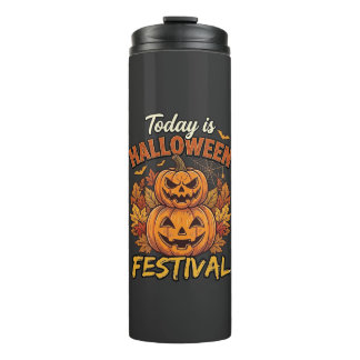 Garrafa Térmica Hoje É Festival De Halloween Abóboras Empilhadas A