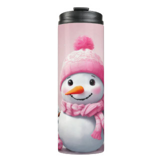 Garrafa Térmica Homem de Neve de Natal Rosa Personalizado