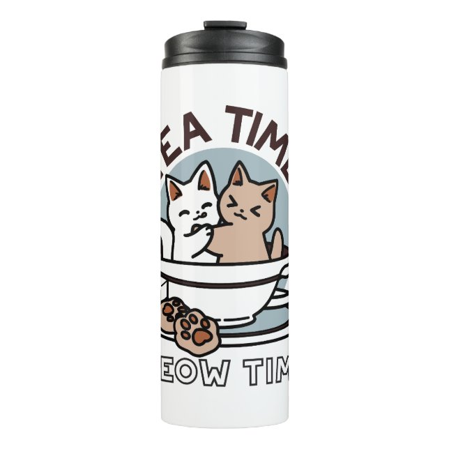 Garrafa Térmica Hora do Tea Meow - Design de Gato e Chá (Frente)